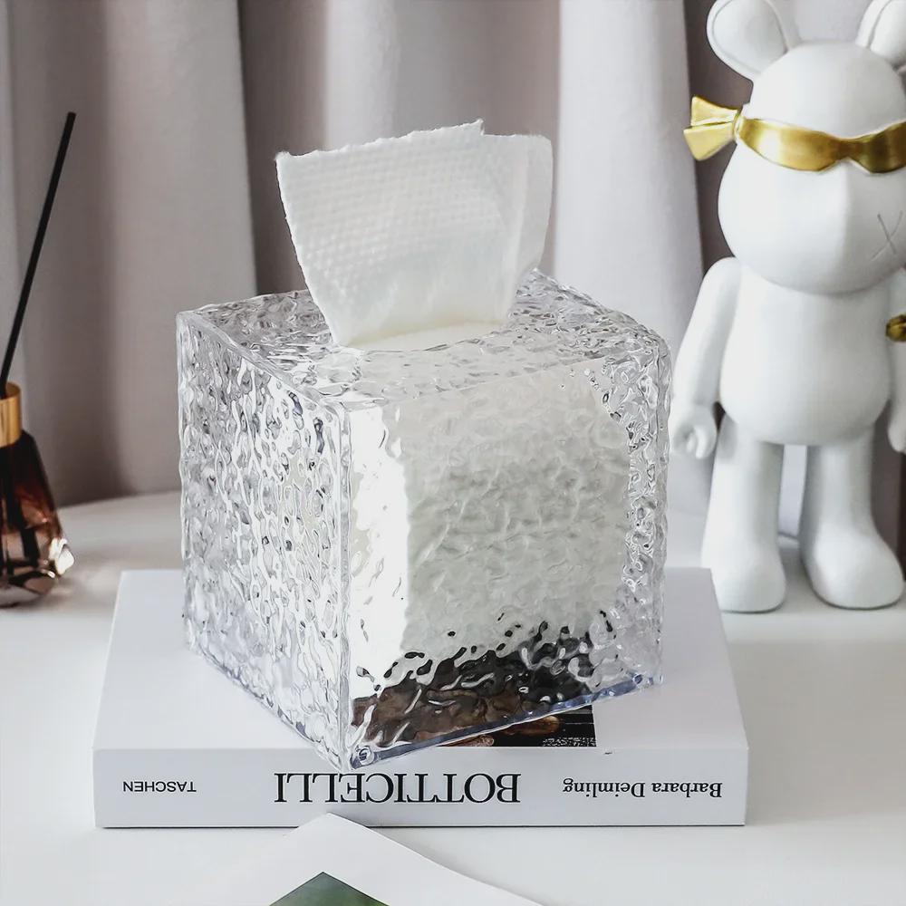 "Elegant Water Ripple Tissue Box – Transparent, Wall-Mountable Storage for Toilet Paper"