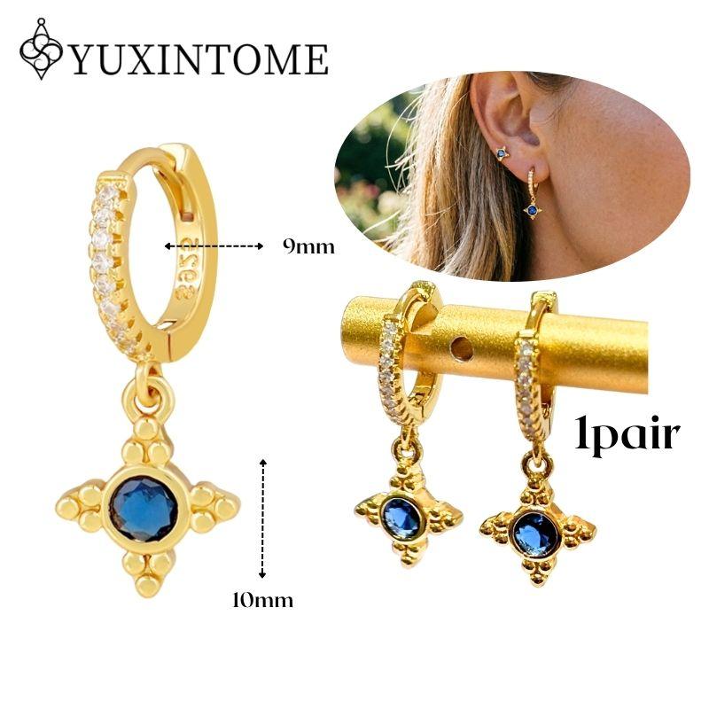 YUXINTOME 925 Silver Ear Needle Zircon Hoop gold Earrings For Women Square Plate Pendant Cutout Heart Earrings Fashion Jewelry