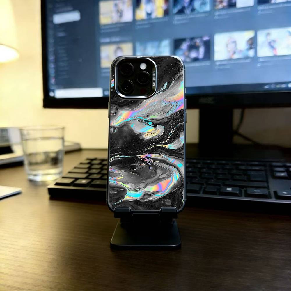 Psychedelic trippy Holographic Phone Case For iPhone 17,16,15,14,13,12,11 Plus,Pro Max,XS,Colorful Silver Black Cover