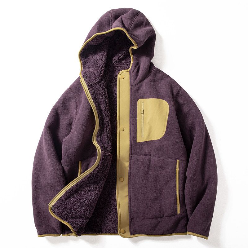 Fleece Jacket for Men, Autumn and Winter 2024 New Style, Contrasting Color Stitching, Casual Hooded Cotton Coat, Fleece-Lined, Thickened, Warm Jacket