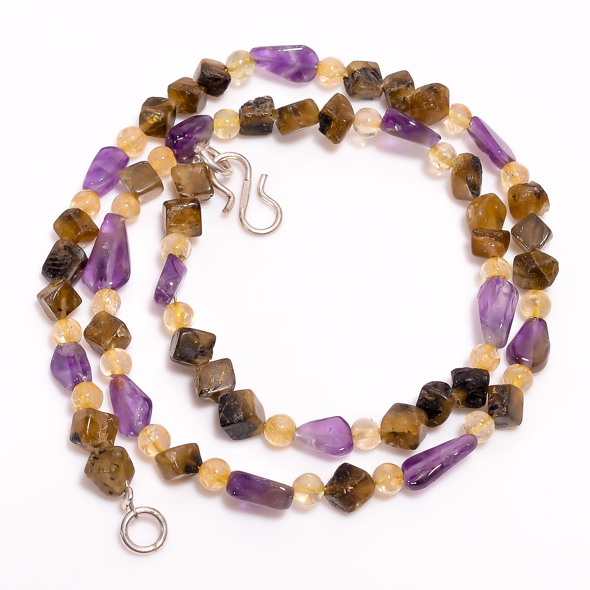 

AAA+ 100% Natural Amethyst Citrine Mix Shape Smooth Beads Necklace 5-12 mm 17 UB-8525