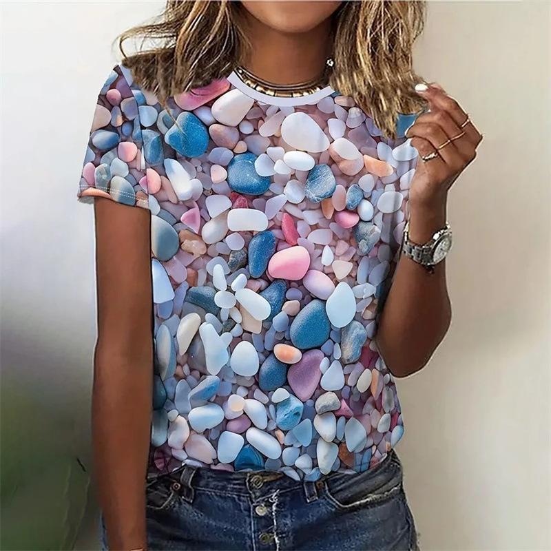 Women's Summer Street T-shirt Is A Colorful Collar Short Sleeved Top T-shirt 3D Loose T-shirt