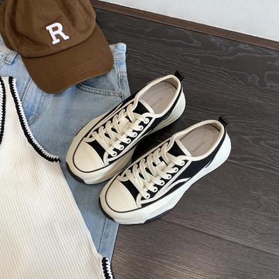 Thick-soled Lace-up Canvas Shoes for Women's Autumn 2025 New Xiaoxiangfeng Versatile Casual Little White Shoes