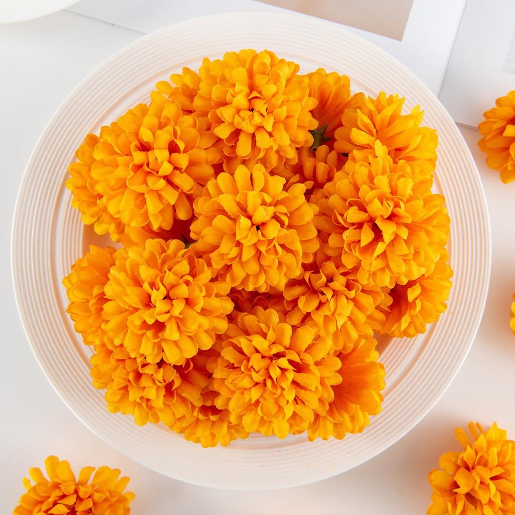 6 Stück Packung Ringelblumenköpfe Großhandel, Orange Künstliche Blumenköpfe Seide Falsche Blumenköpfe, Kugel Chrysanthemen Großhandel Mini Blumenköpfe
