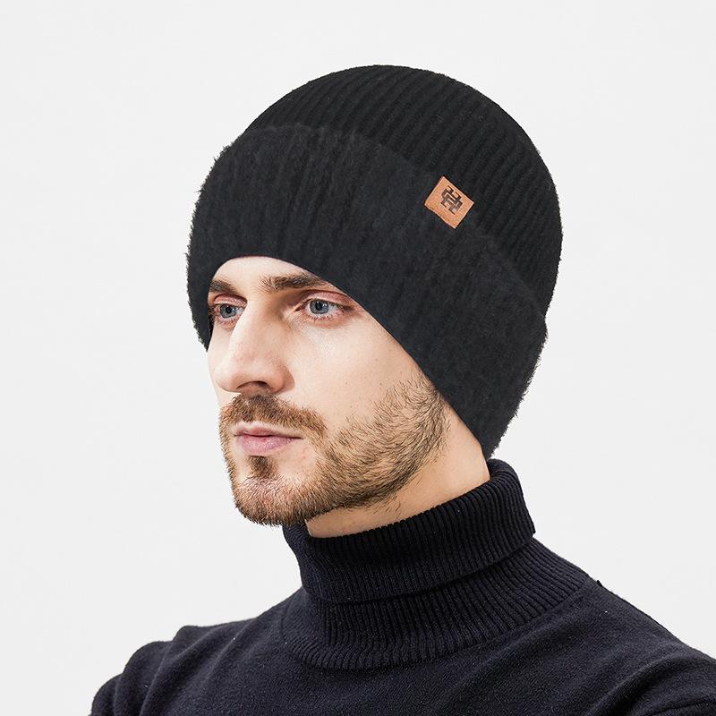 Winter Velvet Neck Cap Two-Piece Men's Outdoor Cold-Proof Warm Ear Protection Wool Knitted Hat