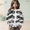 Girls White Checkered Motorcycle Printed Long Sleeve Hooded Pullover