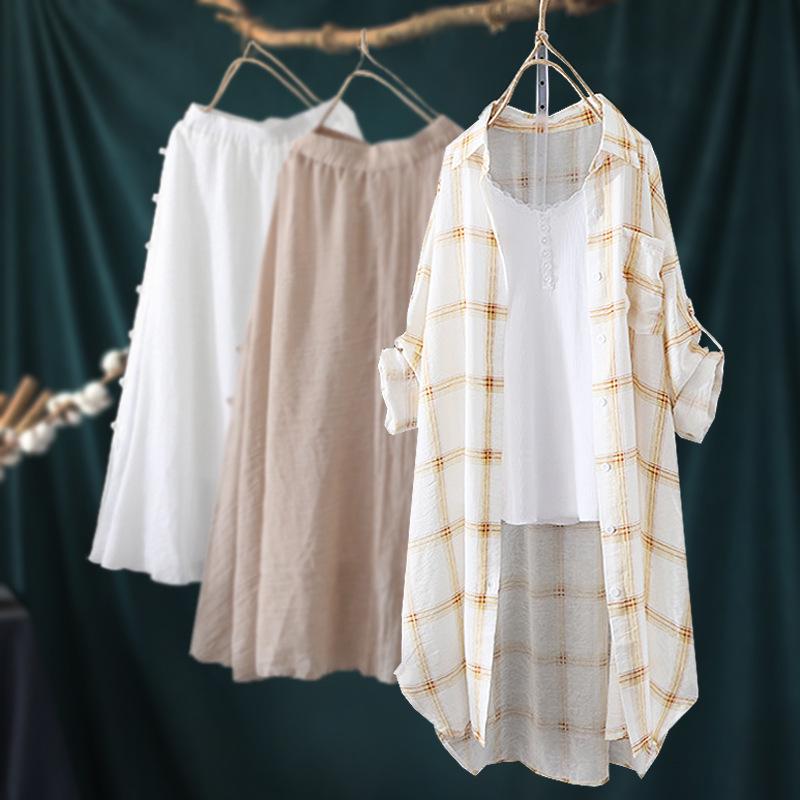 2024 Korean Style Women's Mid-Length Plaid Sunscreen Shirt - Lightweight Summer Jacket