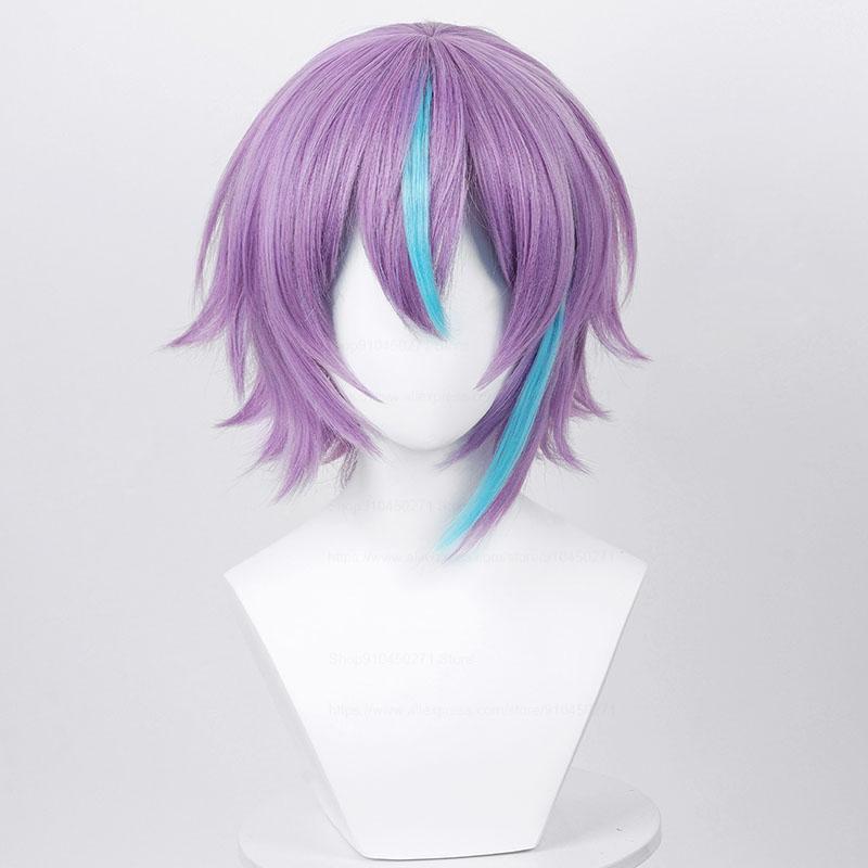 Professional  Kamishiro Rui Cosplay Wig Project SEKAI COLORFUL STAGE! Mixed Purple Blue Heat Resistant Synthetic Hair Wigs + Wig Cap