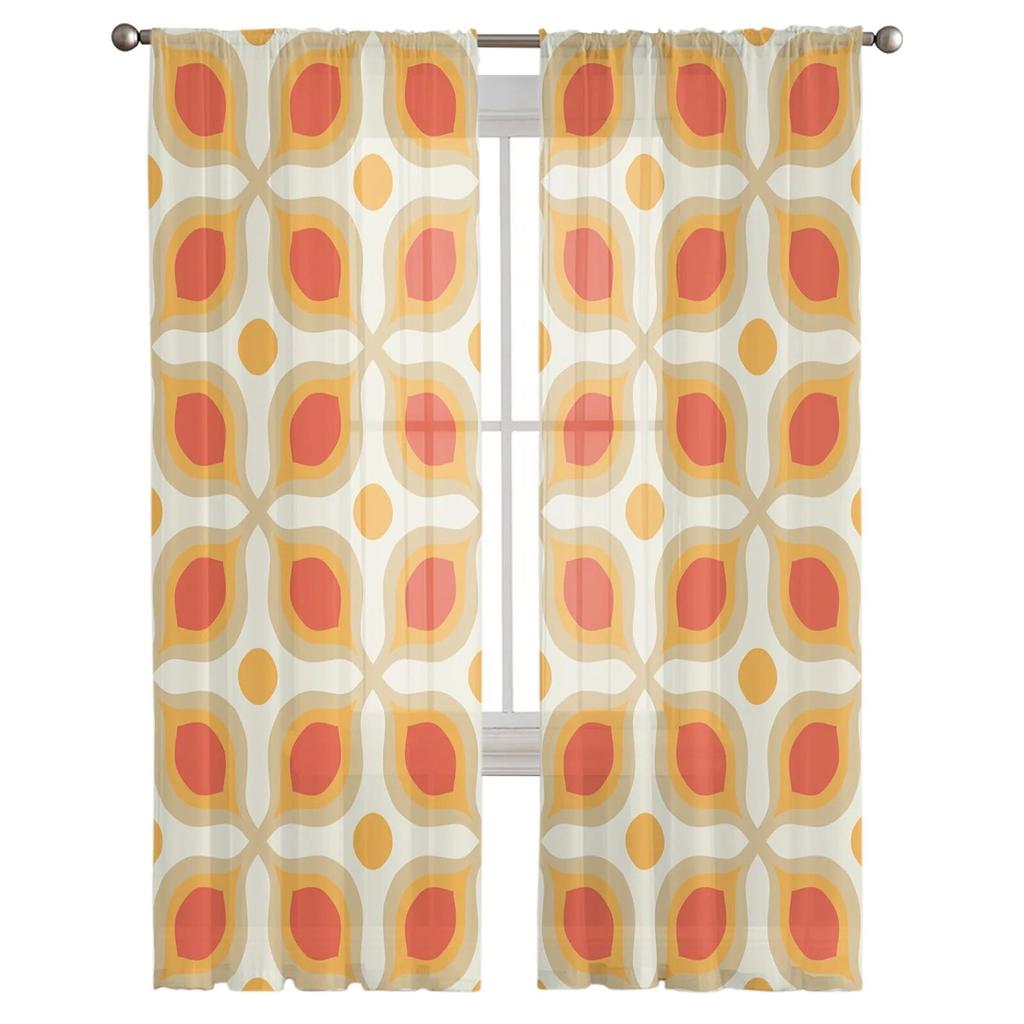 Retro Modern Tulle Curtains Printed Sheer Drapes for Living Room Bedroom Balcony Hall Home Decor Fashion