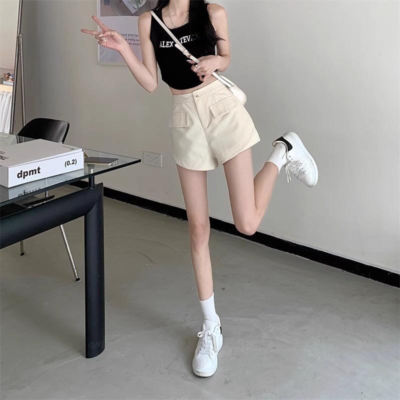 2024 Women's High Waist A-line Wide-Leg Shorts with Pockets - Spring Slim Fit Casual Overalls