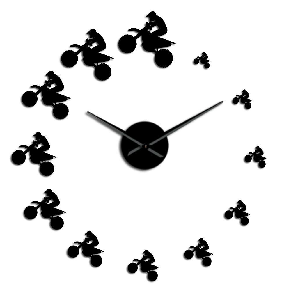 

Dirt Bike Riders DIY Giant Wall Clock Extreme Sports Aerial Dirt Bike Frameless Large Wall Clock Mountain Bike Motorcycle Clock (Black,27 Inch) чорний
