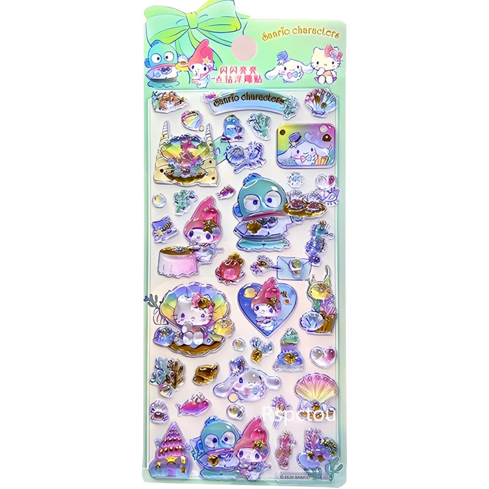 4pcs Kawaii Sanrio 3D Relief Stickers Cinnamoroll My Melody Crystal Decals Waterproof Cute Cartoon Jelly Sticker Toys Gifts
