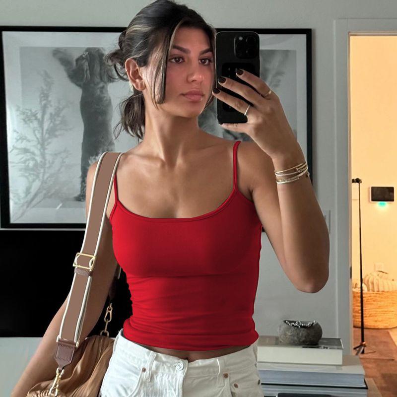 

Gusty Street American Style Sexy Versatile Basic Small Sling Vest Female round Neck Waist Trimming Slim Bottoming Top Red M