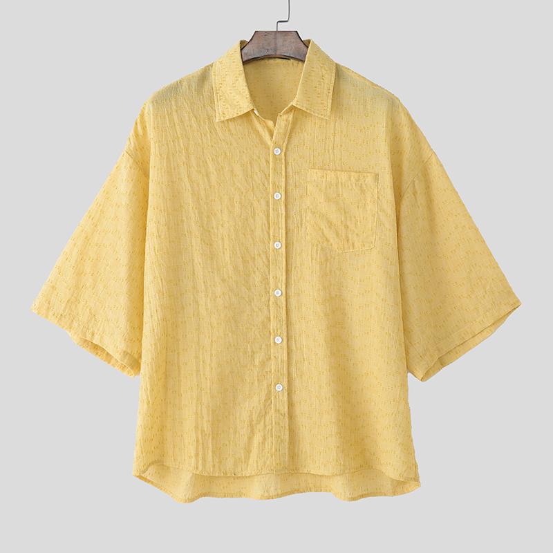 

INCERUN свободные мужские летние рубашки с воротником-лацканами и коротким рукавом с принтом на пуговицах 4XL жёлтый