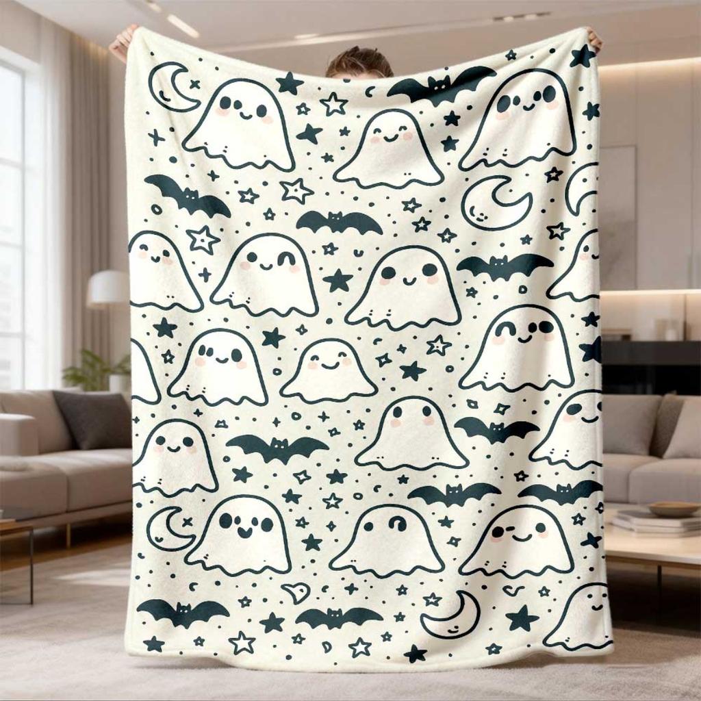 Pink Ghost Witch Hat Boo Throw Blanket for Dorm Office Nap Bedroom Rest Birthday Anniversary Halloween Friend Meetup Keepsake