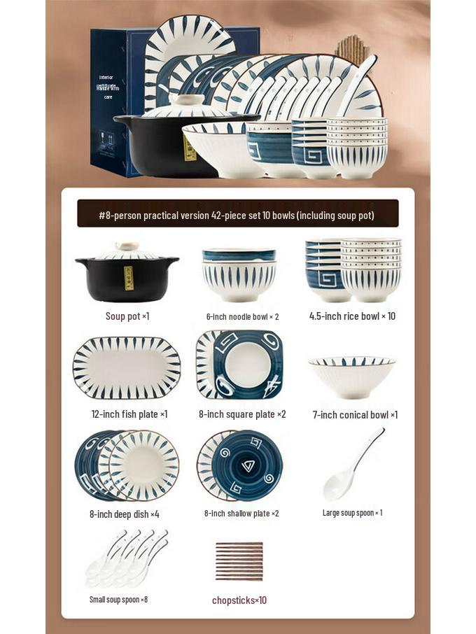 Mod Lanka Japanese Style 42-Piece Ceramic Dinnerware Set