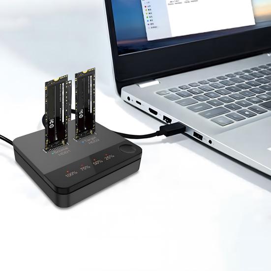 Dual Bay External Hard Drive Docking Station Duplicator Universal Easy To Use Portable M.2 SSD Duplicator with LED Indicator