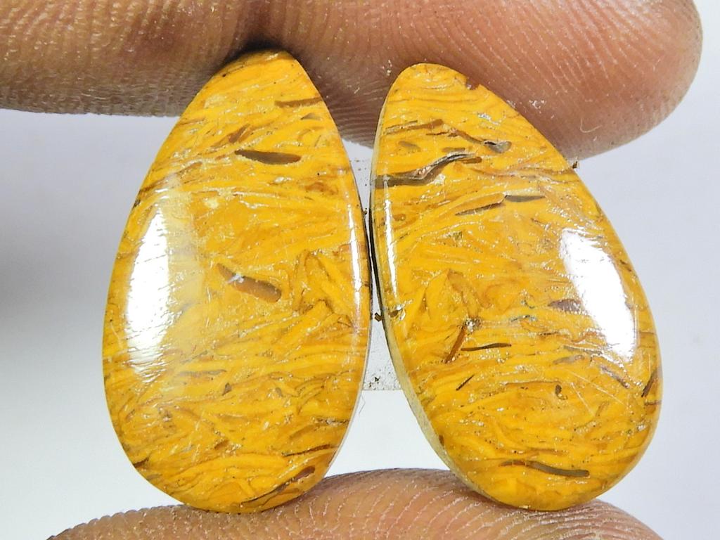 21Cts.Natural Mariam Jasper Matched Pair Pear Cabochon Gemstone 13X23X03MM SK-148
