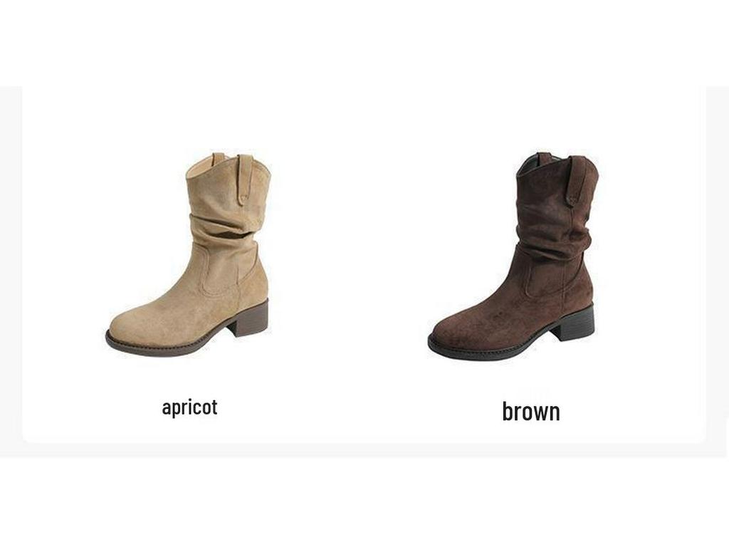 Women's Retro Hidden Heel Suede Mid-Calf Western Boots with Chunky Heel - 2025 Spring & Autumn Collection