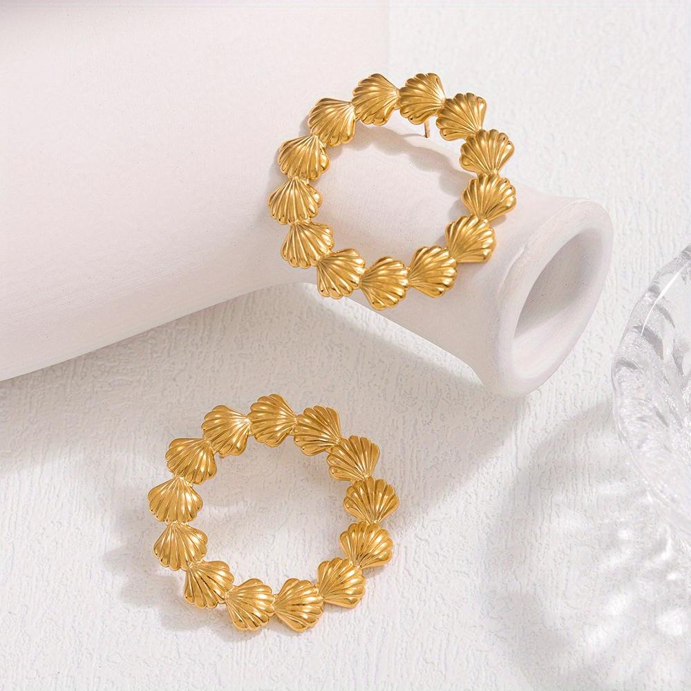 1 Pair Shell  Earrings For Women  Aesthetic Gold Color Stainless Steel Earrings Wedding Summer Jewelry Accessories Gift