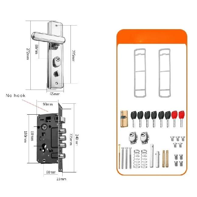 Stainless Steel Thickened Anti-theft Door Lock Universal Multifunctional Anti-theft Door Handle Lock Hardware Accessories