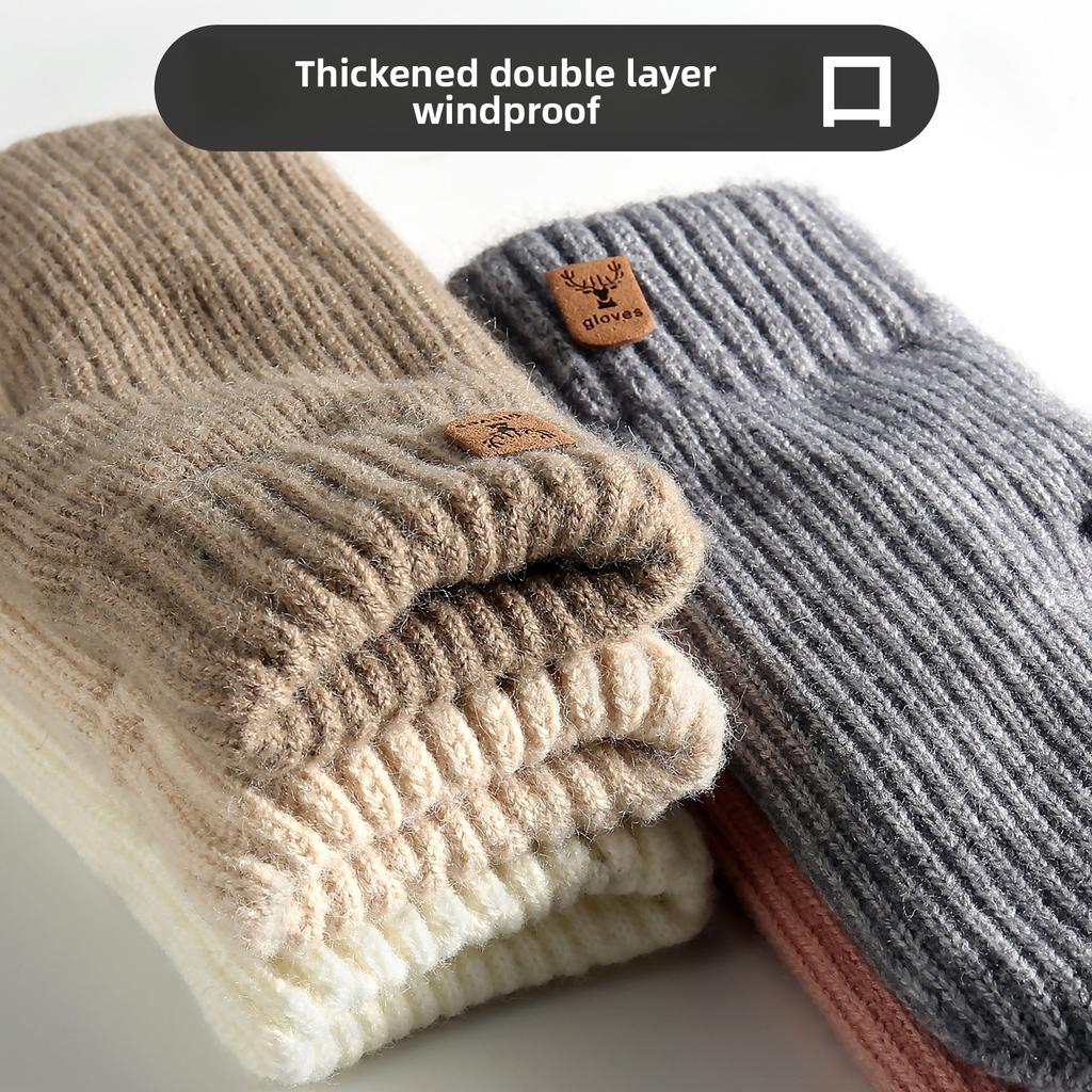 Bestselling Knitted Gloves Winter Plush Thickened Double Layer Warm Simple Fashion Gloves Riding Bag Finger Gloves