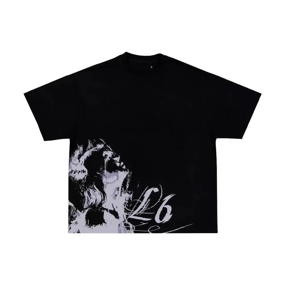 

Summer Casual Y2K Gothic Aesthetic Fashion Print Washed Cotton Round Neck Loose T-shirt for Unisex Street Fashion Short Sleeve S