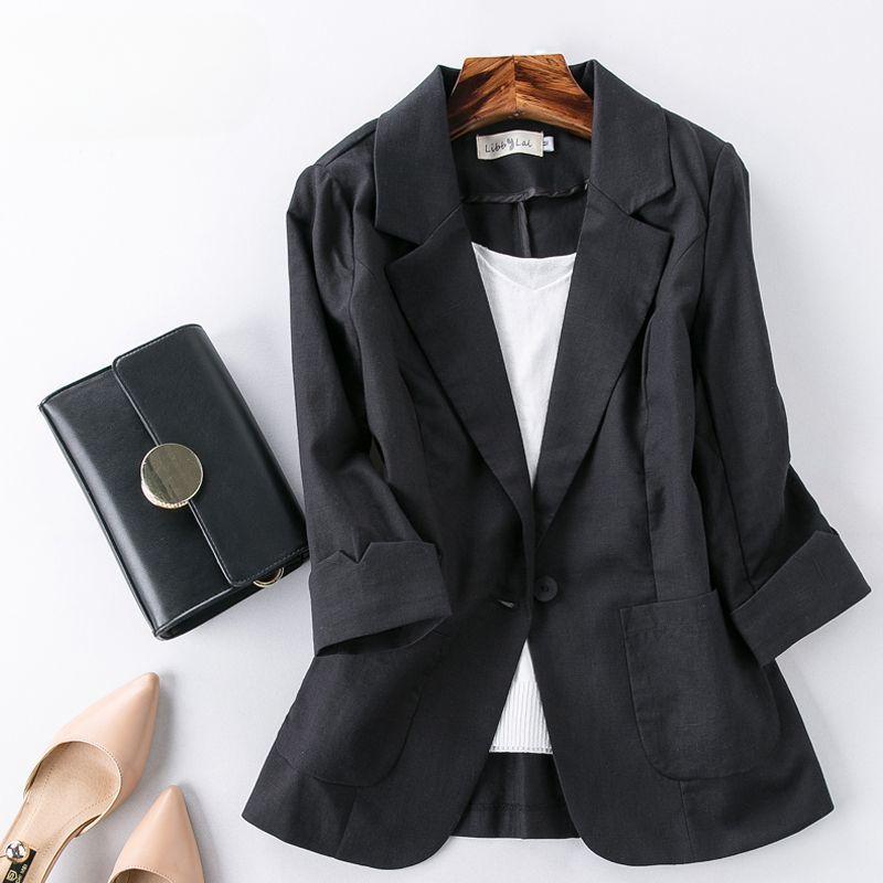 Button Collar Women's Jacket All-match Spring and Summer Fashion Slim-fit Asian Suit Three-quarter Sleeve Short Top