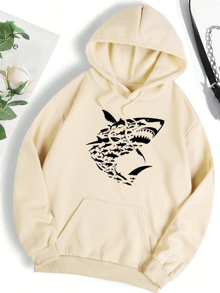 Ocean Sharks Creative Printing Women Hoodies Multicolor Fleece Pullover Y2K Autumn Loose Hoody Casual Comfortable Streetwear