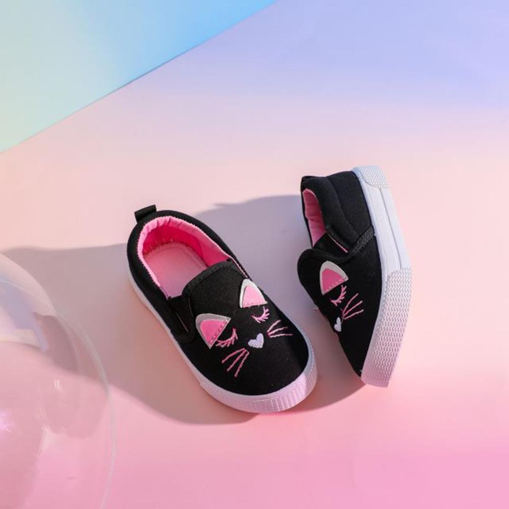 Sneakers di tela da bambina con gatto dei cartoni animati - Scarpe casual slip-on e ballerine per bambini piccoli 1-4 anni
