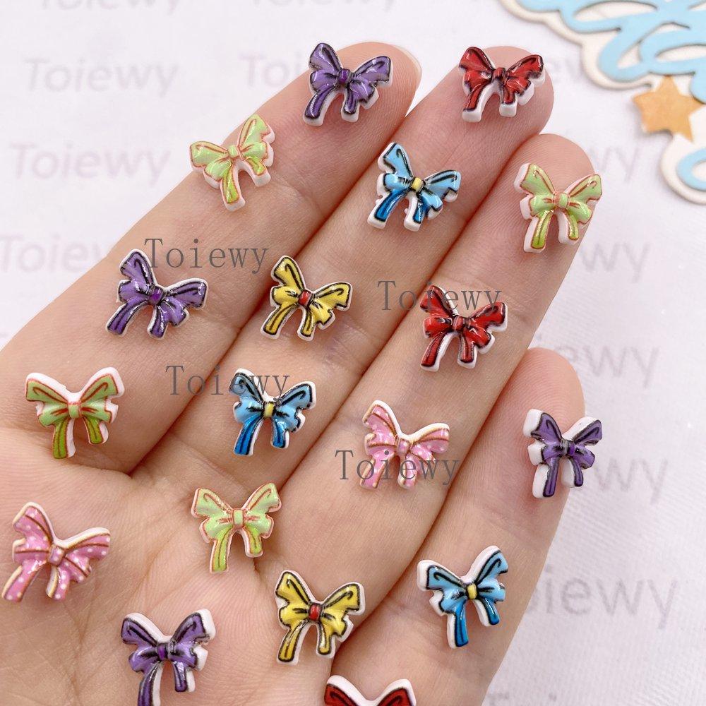 50PCS 10mm Mixed Resin Colorful Mini Kawaii Manga Bowknot Flat back Rhinestone DIY Wedding Nail Art Applique Crafts Accessories