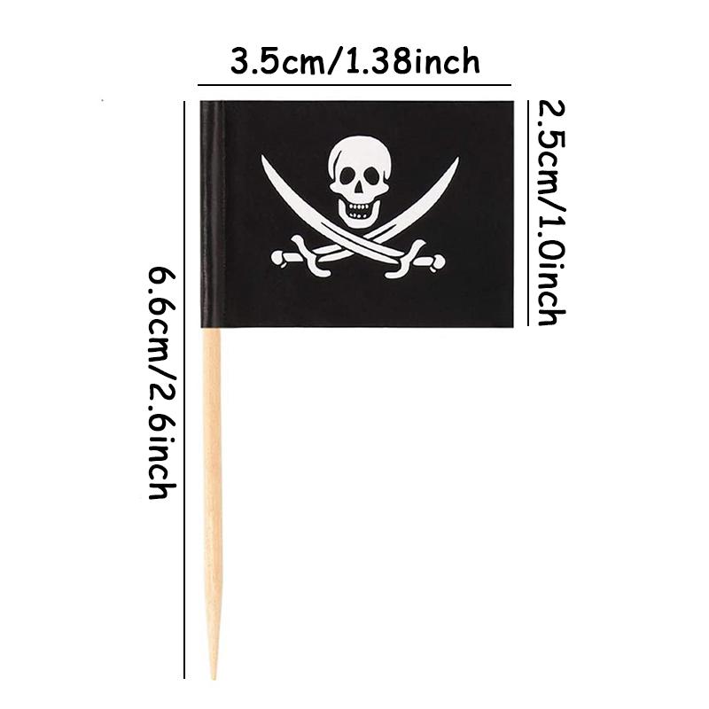 10pcs Pirate Cocktail Toothpick Black Flags Cupcake Topper Skull Cap Pick Pirates Theme Kids Birthday Party decor