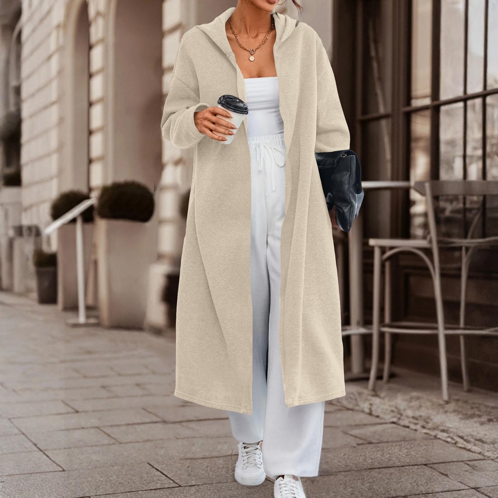 

Женский модный повседневный длинный кардиган с длинными рукавами однотонной расцветки L бежевый