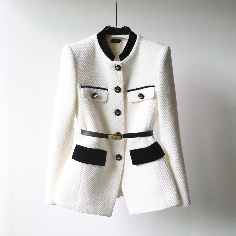 Stand-up Collar Jacket Spring Fashion Mid-length Waist Slimming Coat Small Fragrance Shoulder Women's Clothing