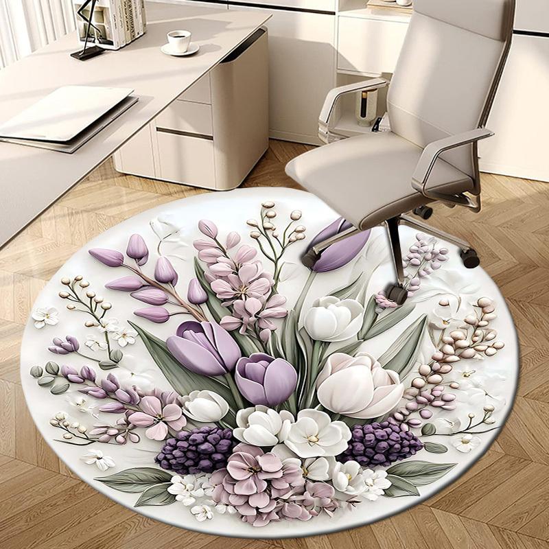 1PC Floral Pattern Non-Slip Floor Round carpet, Office, family, bedroom, Large Area Rug Indoor Rugs, Durable Polyester-Z0407