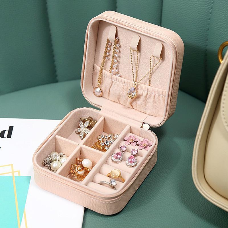 1Pcs Tragbare Schmuck Box Schmuck Organizer Display Reise Schmuck Fall Boxen Taste Leder Lagerung Zipper Jewelers WBL
