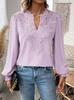 Women V Neck Lace Solid Long Sleeve Casual T Shirt