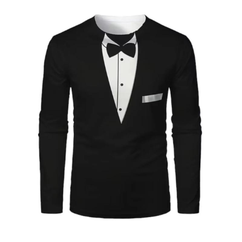 Round Neck Funny Suit Pattern 3D Printed Casual Short Sleeved Men's T-shirts - Soft Medium Stretch Fabric Spring and Autumn Relaxed Fit Clothing