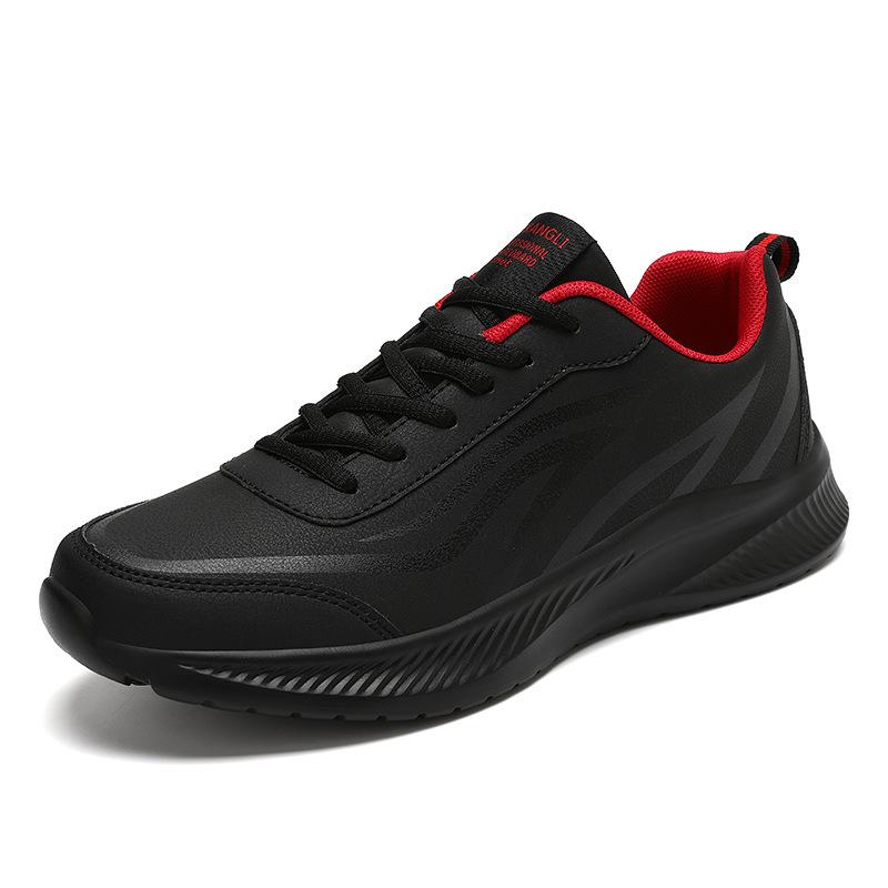 Autumn and winter large size lightweight shock-absorbing shoes leather surface waterproof black casual shoes running and dancing sports shoes