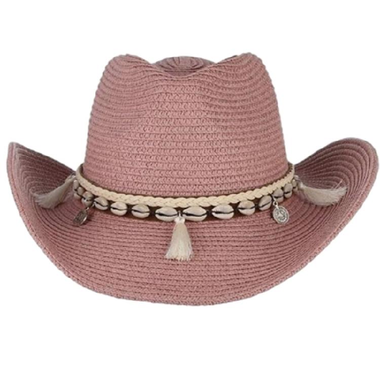 Диско-шляпа Плетеная соломенная шляпа Ковбойская шляпа Западная соломенная шляпа для женщин Пляжная розовый