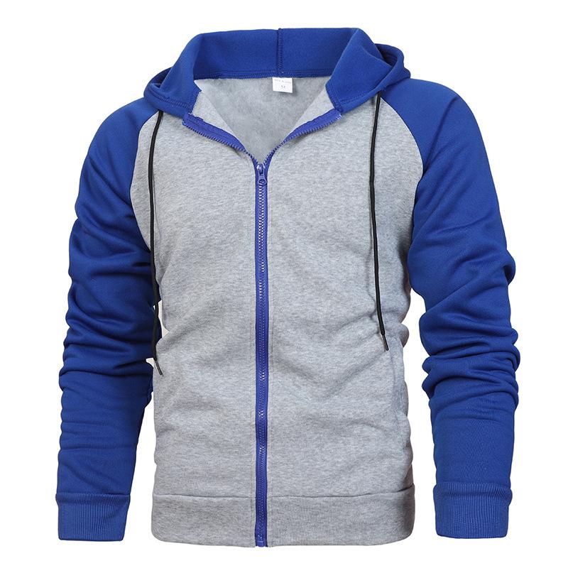 Men S Color Block Raglan Sleeve Hooded Zip Up Sweatshirt Casual Autumn Winter