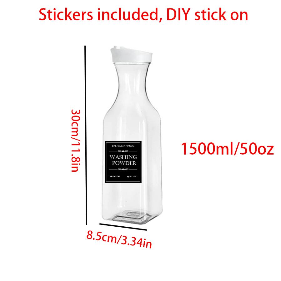 

Laundry Detergent Dispenser Bottle with Labels Refillable Plastic Liquid Soap Container White Cap Room Organizer Storage