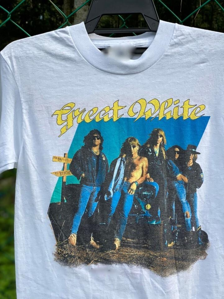 Винтажная Белая Футболка с Участниками Great White Хлопок Все Размеры Унисекс XXXXL