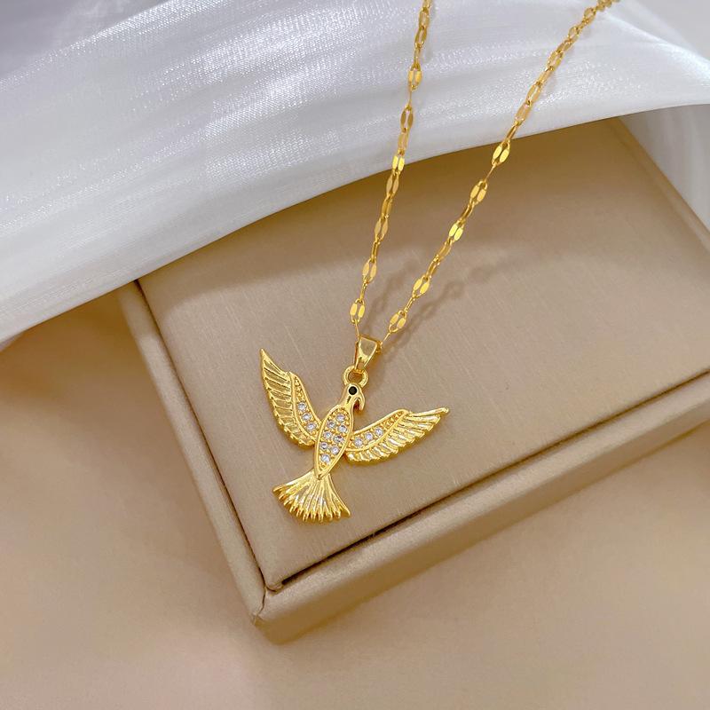 Flying Bird Light Luxury Temperament Full Diamond Necklace Women'S Versatile Collarbone Chain Titanium Steel Chain