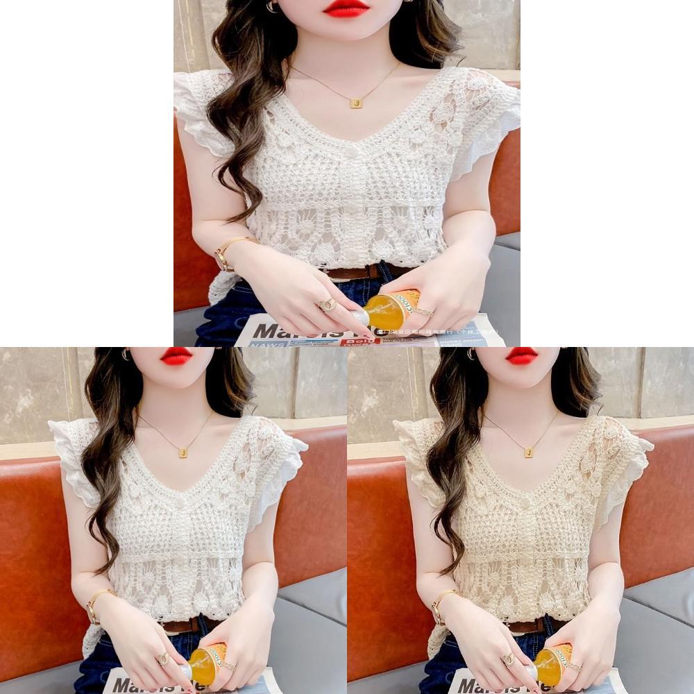 No Ip Included Knit Top For Women With Hollow Out Design And Princess Sleeves For Summer Fashion