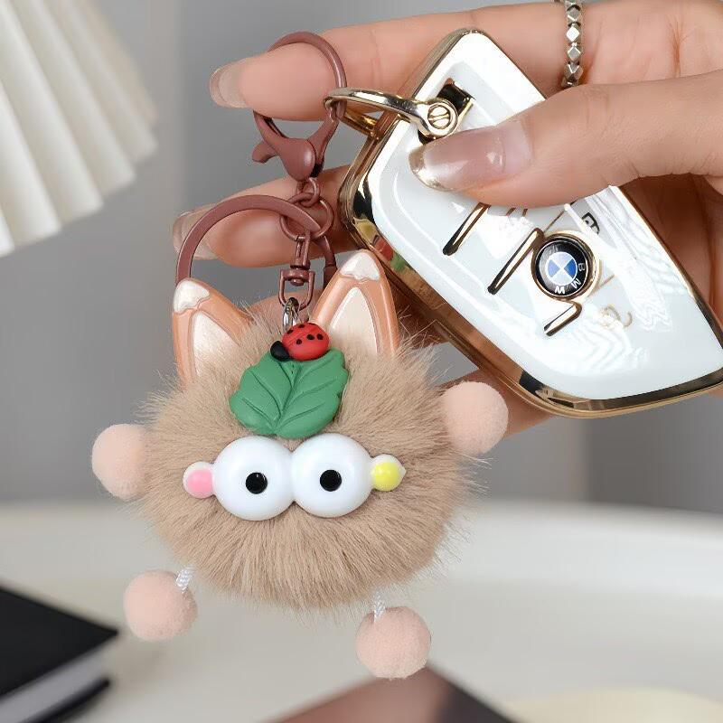 Faux Mink Fur Cute Coal Ball Plush Keychain Pendant Bag Charm Gift