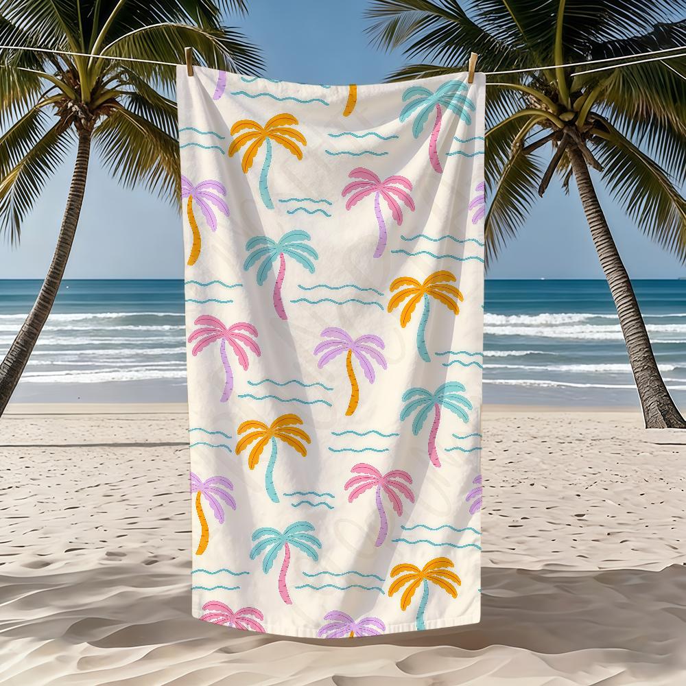 Towel Textile Waves Tree Tropical Bathrobe Palm Beach Quick-Drying Lightweight Portable Camping Swim Pool Travel