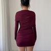 Elegant Women's Ruffled Shawl Dress - Slim-Fit, Long Sleeve, Hip-Hugging, Spring/Summer Fashion.