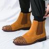 New Winter Pointed Punk Rivet Suede Chelsea Ankle Boots Brown Black Men's Casual Luxury Brand High-top Shoes Zapatos Hombre
