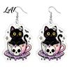 Cute Black Cat Accessories 1 Pair Halloween Earrings for Women 2D Acrylic Teacup Niche Jewelry Dangle Drop Earrings Gothic Cartoon Party Daily Wear